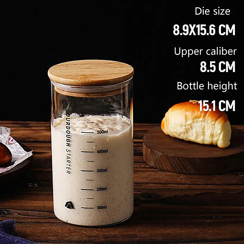 Sourdough Starter Fermentation Jar, Clear Glass, Durable Baking Storage, 300/600/900ml, with Heat Resistance