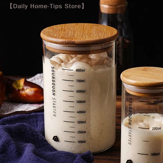 Sourdough Starter Fermentation Jar, Clear Glass, Durable Baking Storage, 300/600/900ml, with Heat Resistance