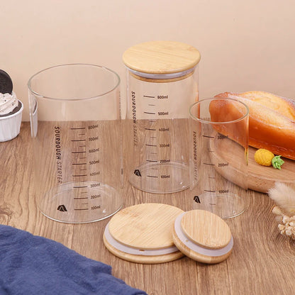 Sourdough Starter Fermentation Jar, Clear Glass, Durable Baking Storage, 300/600/900ml, with Heat Resistance