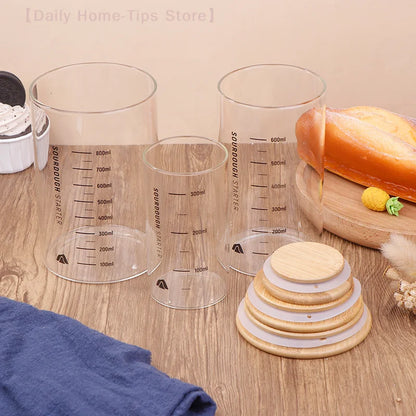 Sourdough Starter Fermentation Jar, Clear Glass, Durable Baking Storage, 300/600/900ml, with Heat Resistance