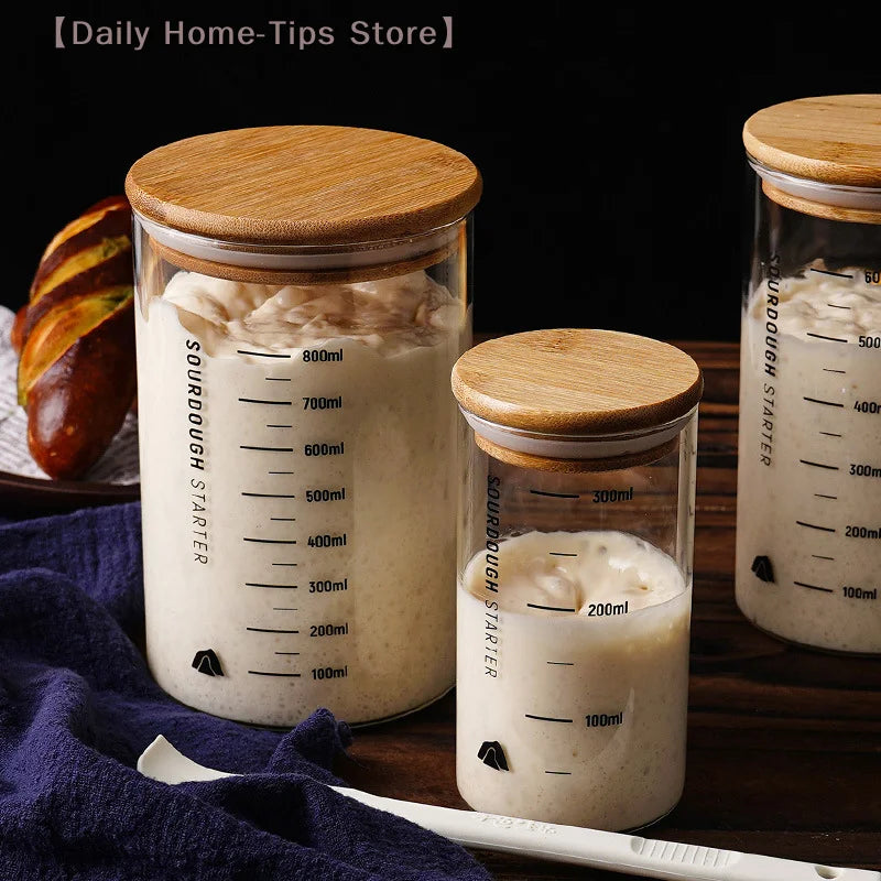 Sourdough Starter Fermentation Jar, Clear Glass, Durable Baking Storage, 300/600/900ml, with Heat Resistance