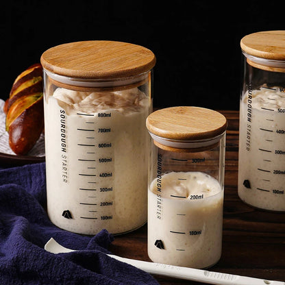Sourdough Starter Fermentation Jar, Clear Glass, Durable Baking Storage, 300/600/900ml, with Heat Resistance