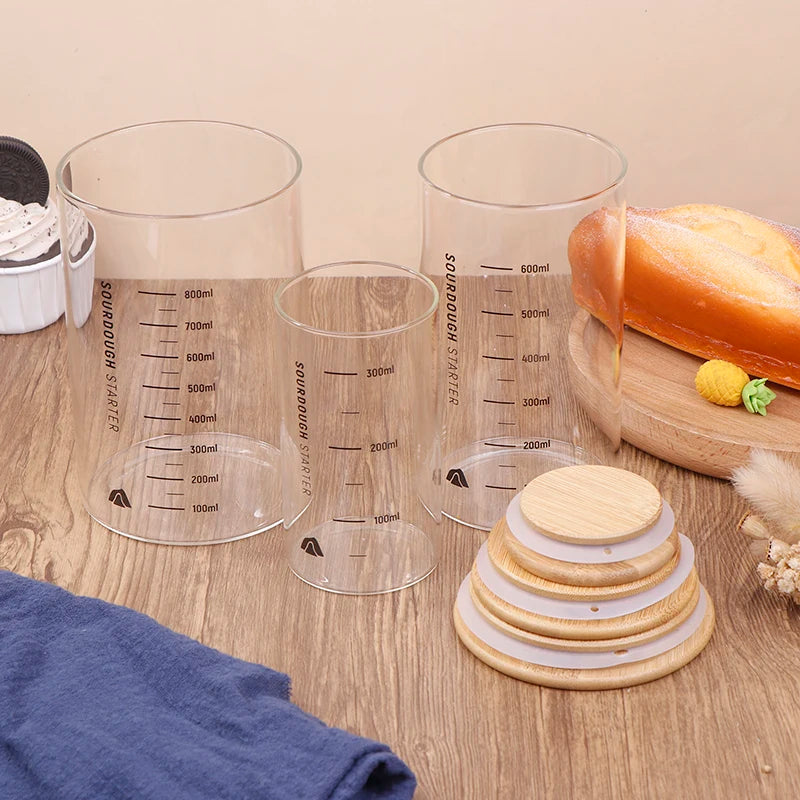 Sourdough Starter Fermentation Jar, Clear Glass, Durable Baking Storage, 300/600/900ml, with Heat Resistance