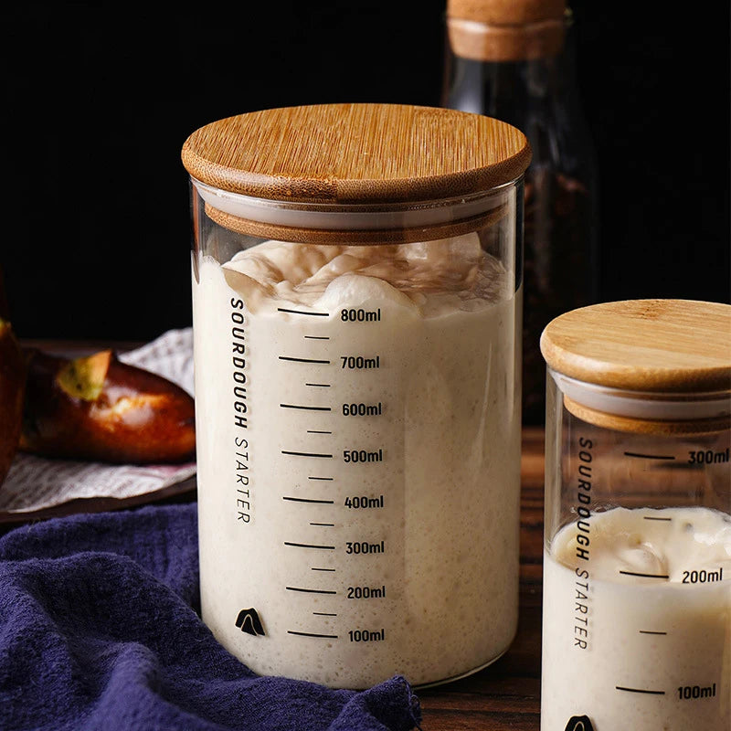 Sourdough Starter Fermentation Jar, Clear Glass, Durable Baking Storage, 300/600/900ml, with Heat Resistance