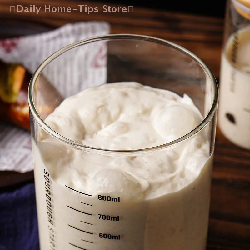 Sourdough Starter Fermentation Jar, Clear Glass, Durable Baking Storage, 300/600/900ml, with Heat Resistance