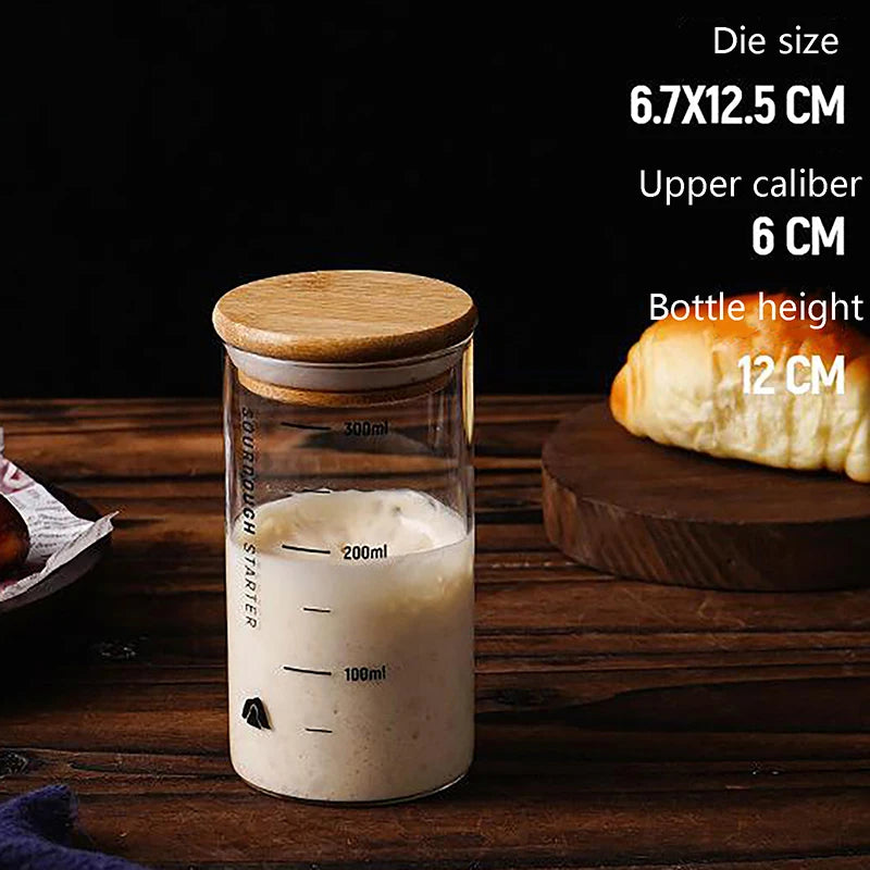 Sourdough Starter Fermentation Jar, Clear Glass, Durable Baking Storage, 300/600/900ml, with Heat Resistance